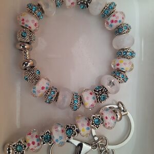 Handmade Multi Color Glass Beaded Bracelet Set. With Silver Encased Gem Stones.